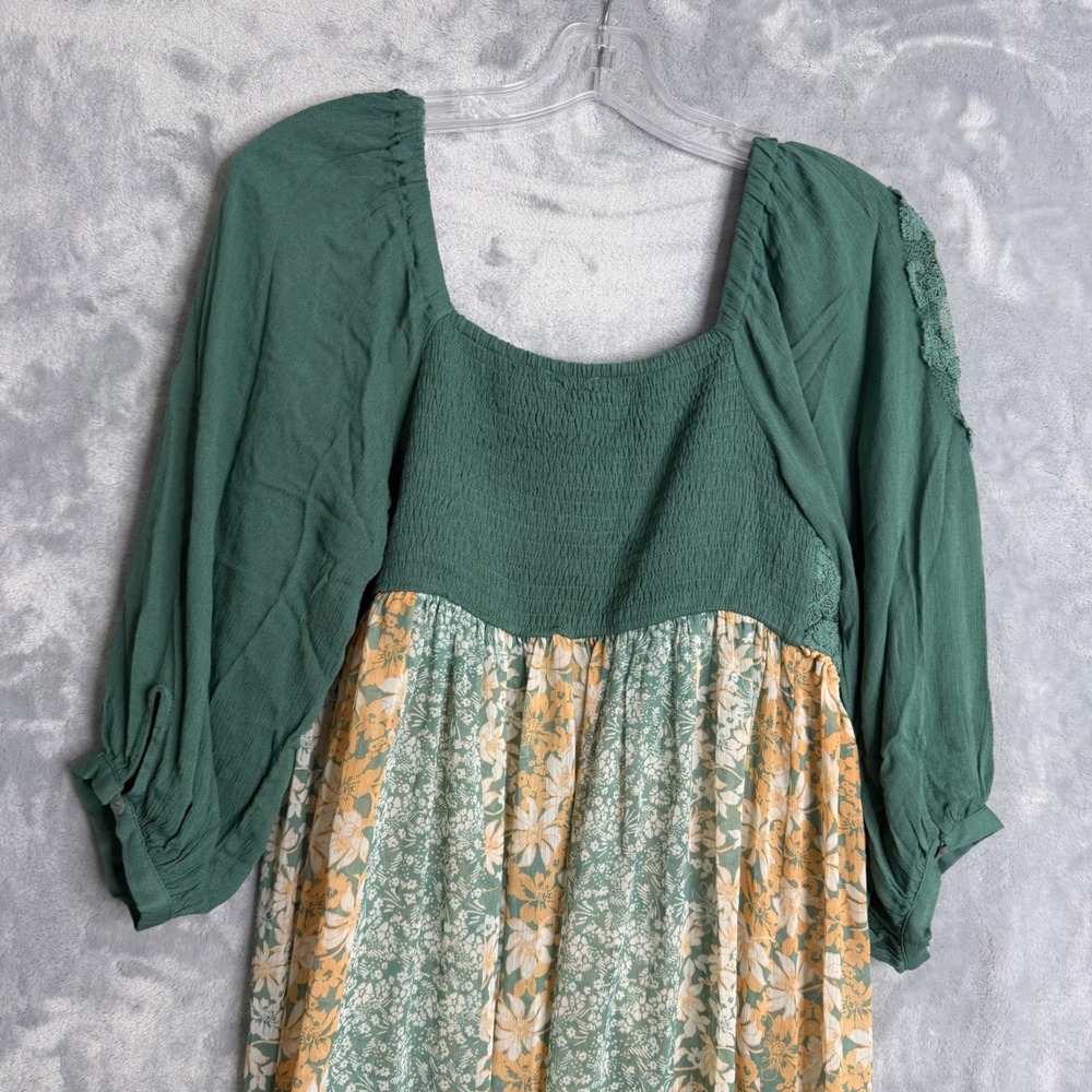 Miss Me Floral Top Womens S Green High Low Fairy Boho Duster Puff Sleeve - Picture 6 of 10